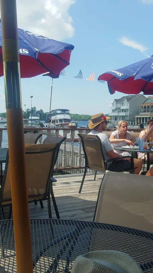 Waterfront restaurant patio with river views.