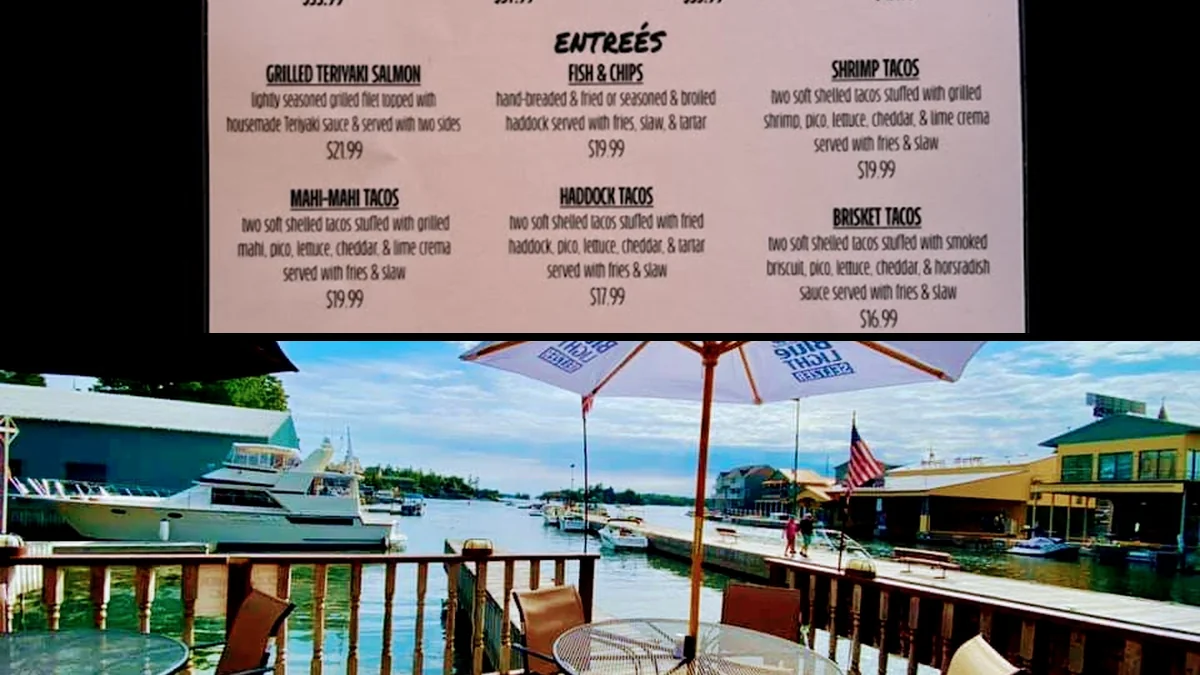 Casual dining area near the dock.